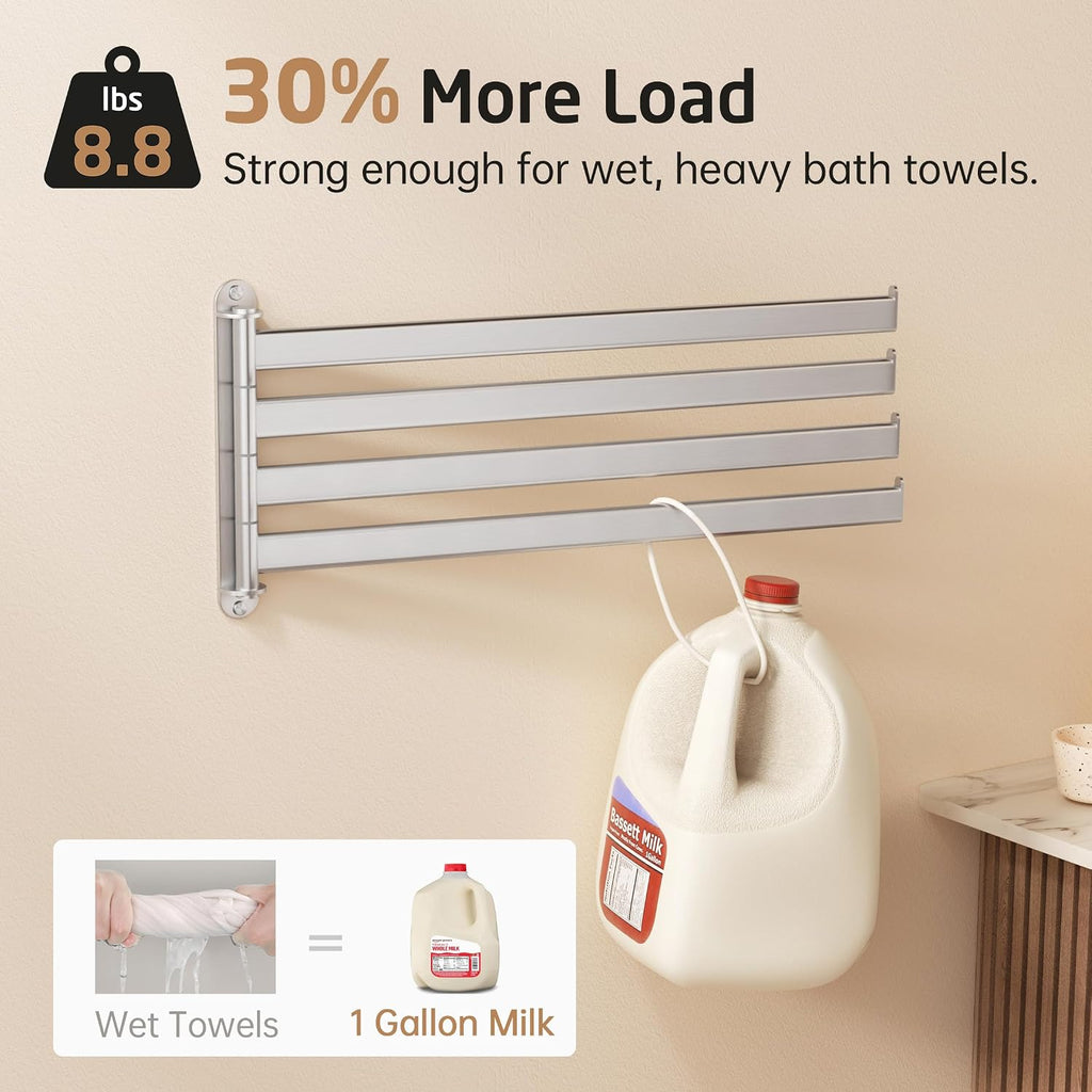 KES Swivel Towel Rack for Bathroom, Long 19.5" 4-Arm Swing Out, Brushed