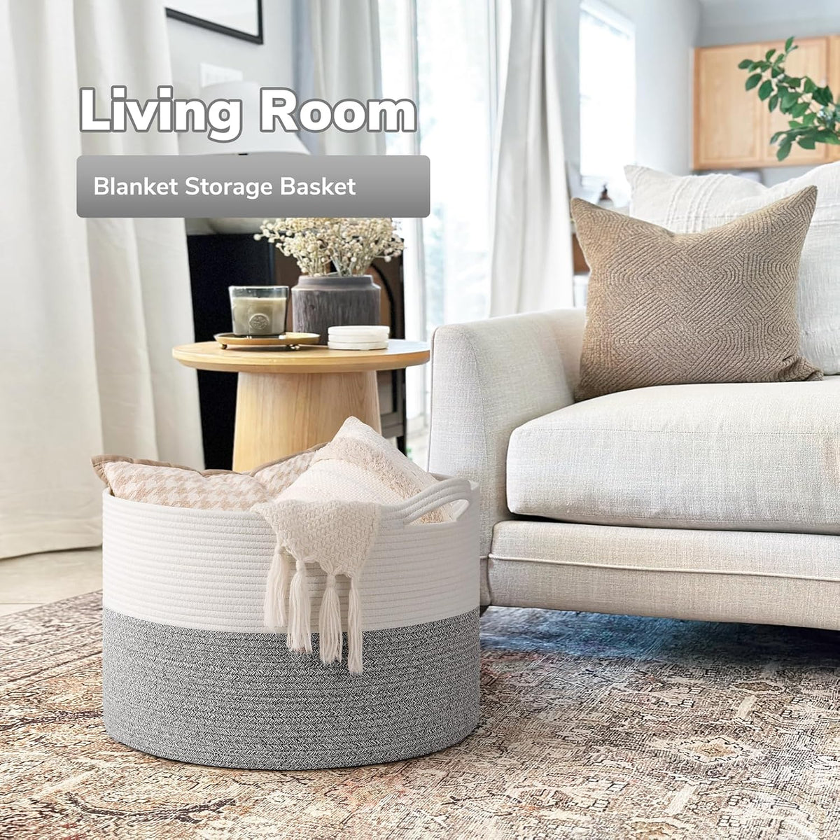 Goodpick Woven Blanket Basket Living Room, Toy Bin for Playroom, 65L