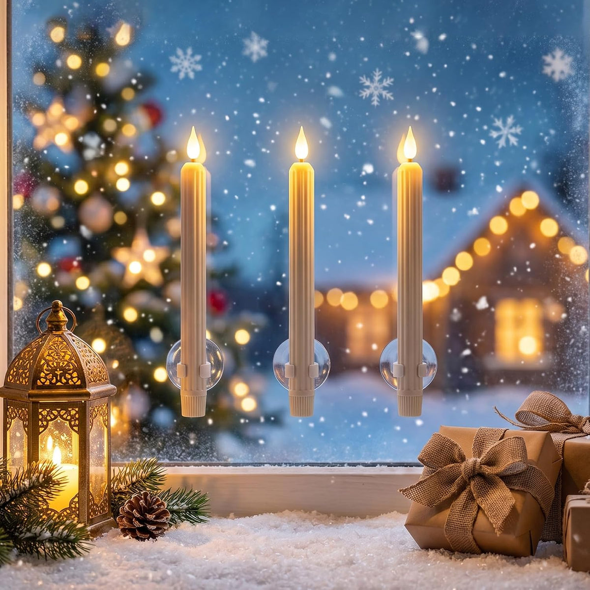 Christmas LED Window Candles Sensor Dusk to Dawn Ivory 9.6" (12AA Include)