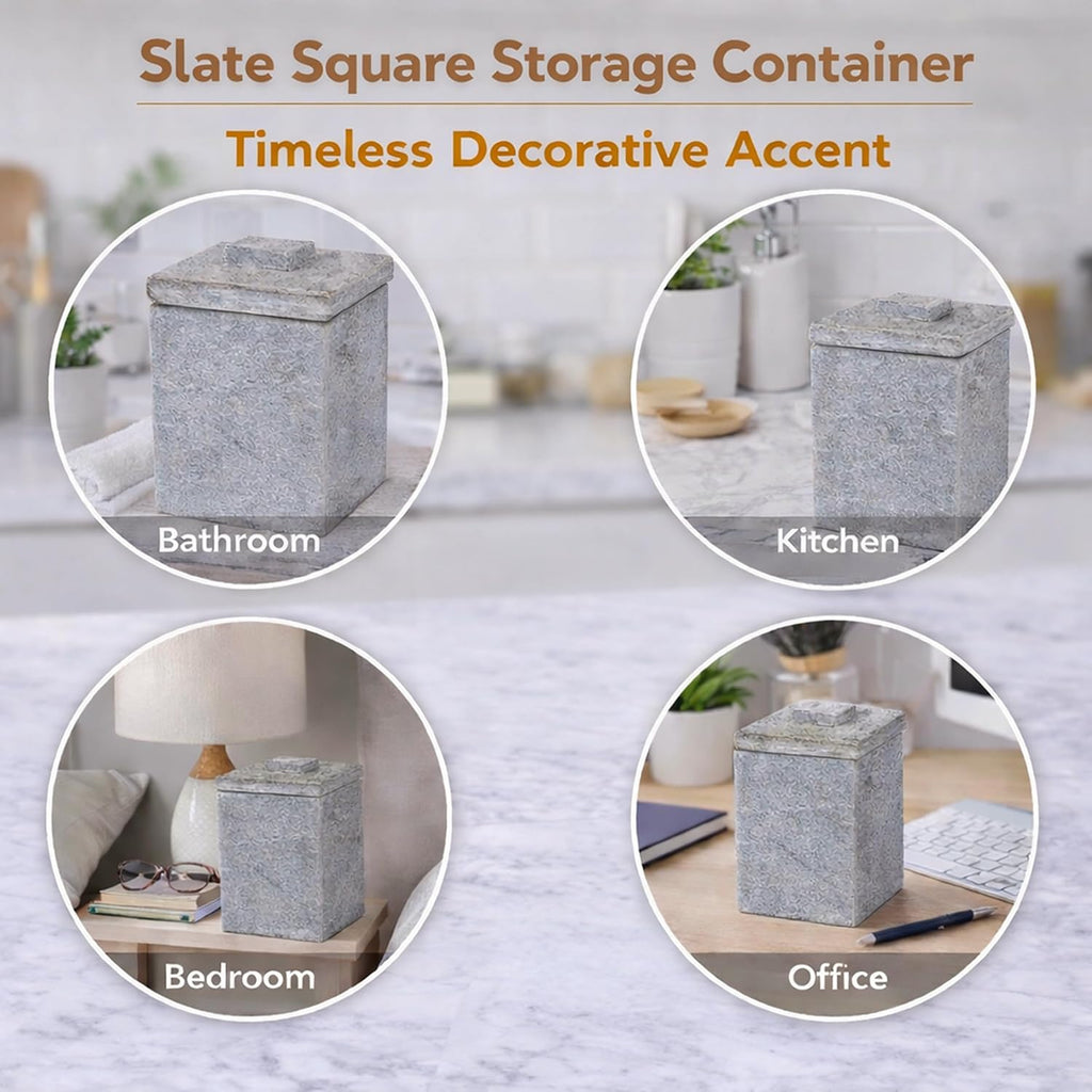 Creative Home Natural Slate Stone Cotton Ball Swab Holder Canister Jar