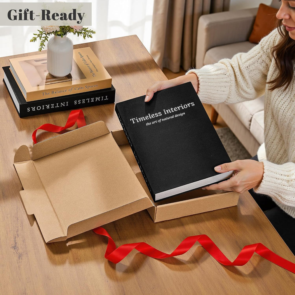 JARLINK Decorative Books, Set of 3 Stackable Fake Book Storage Boxes, Black