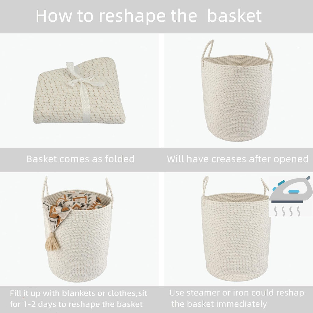 XUANGUO Cotton Rope Laundry Basket Hamper for Clothes, striped
