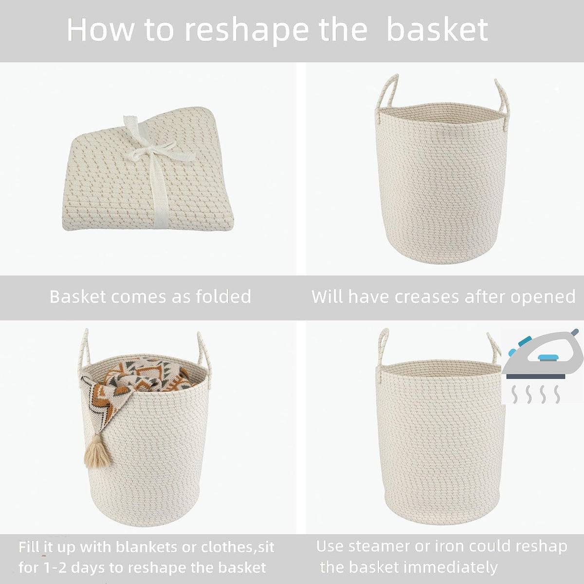 XUANGUO Cotton Rope Laundry Basket Hamper for Clothes, striped