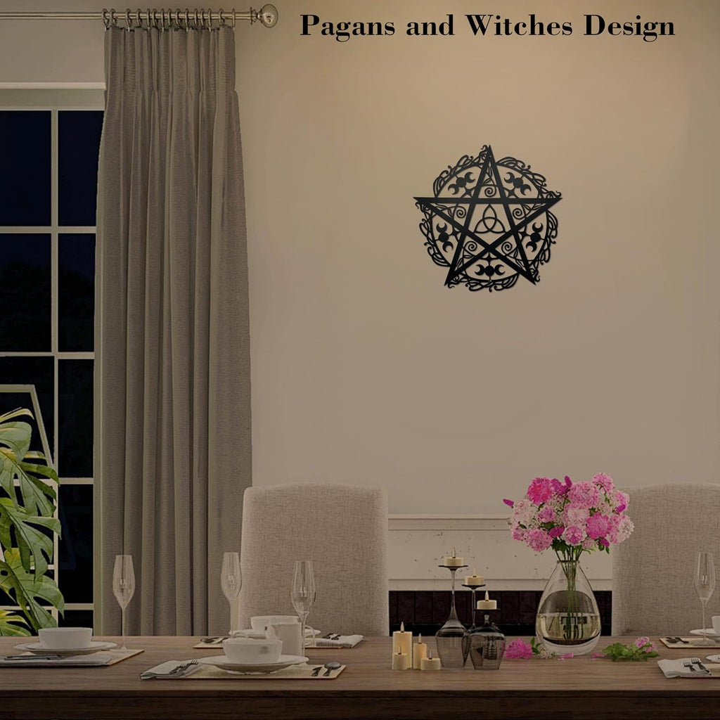 AWISBI Witchy Wall Decor, Triple Moon Pentagram Metal Art for Gothic Home