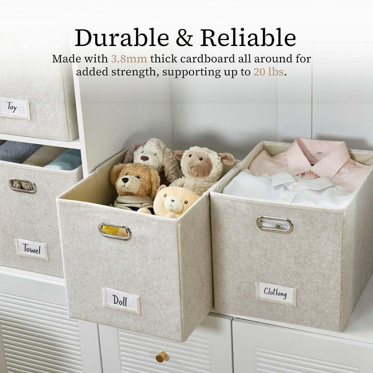 DECOMOMO Felt Storage Bins, 13x15x13 Storage Cube Bins with Labels