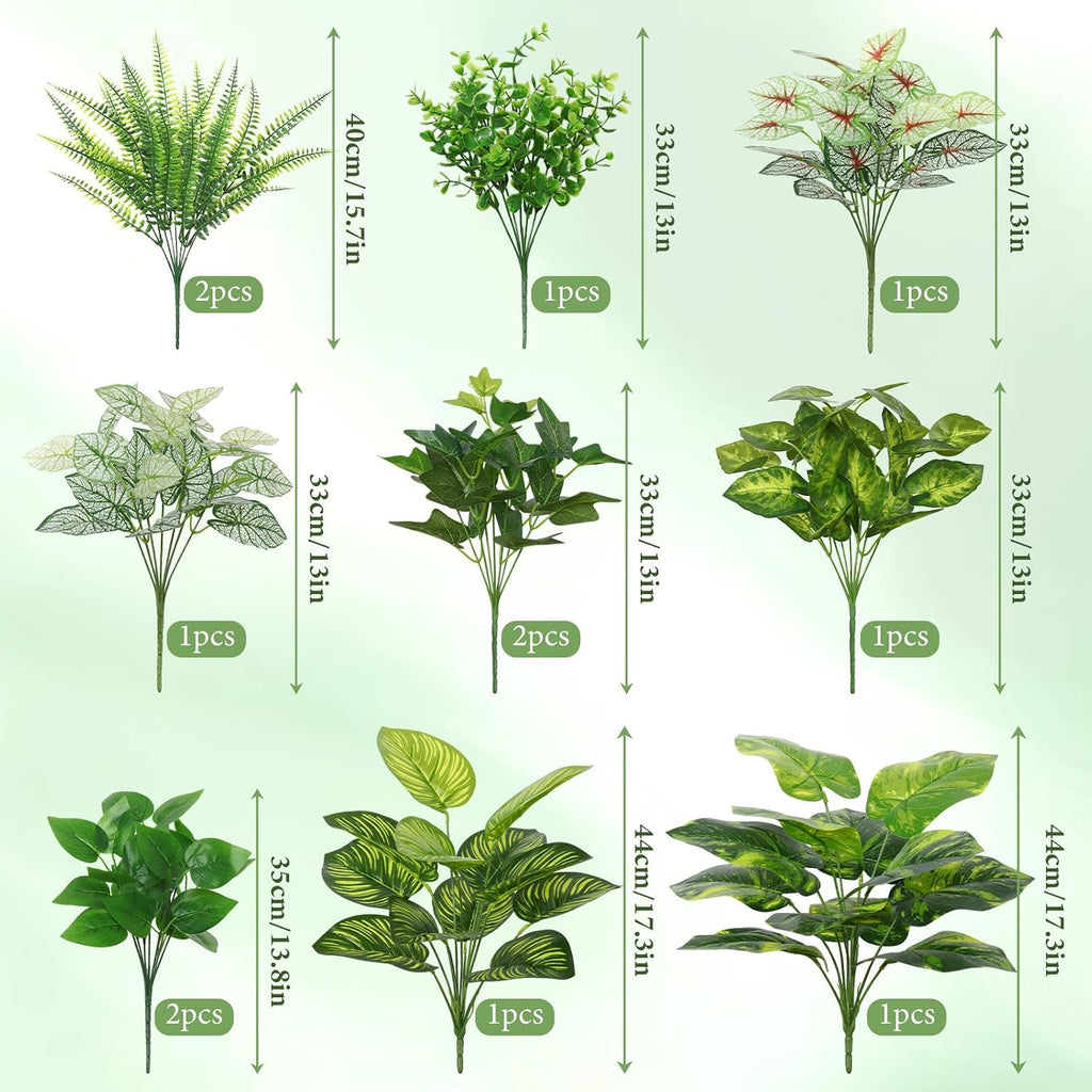 12 Bundles Artificial Plants for Indoor Outdoor UV Resistant Faux Plants