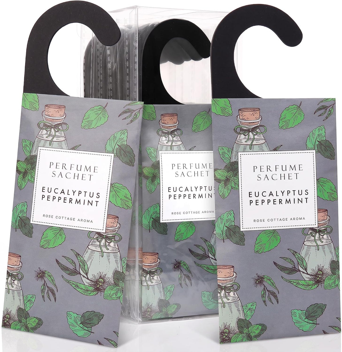 Large 12 Packs Eucalyptus Peppermint Hanging Scented Sachets Long-Lasting Closet Deodorizer Air Freshener Fabric Refresher Odor Eliminator for Drawer Home Fragrance Gift Set