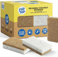 Fab Tab Coconut Cellulose Sponges - Non-Scratch Kitchen Cleaning, 12 Pack