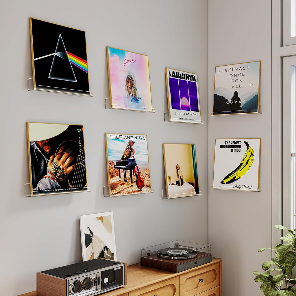 Laurensory Vinyl Record Wall Mount Shelves, 12 inch Vinyl Holder, 8 Pack
