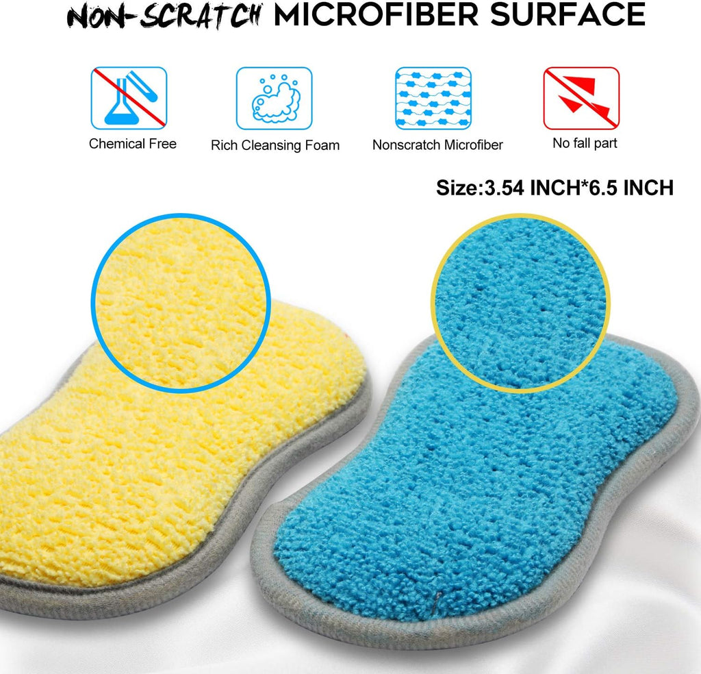 Dual Sided Multi-Purpose Sponges Kitchen,Non Scratch Dish Sponge for Washing Dishes Cleaning Kitchen，Rough Scrubbers for Non-Stick Cookware, Soft Microfiber Scrub for Dishes(Yellow,6Pack)
