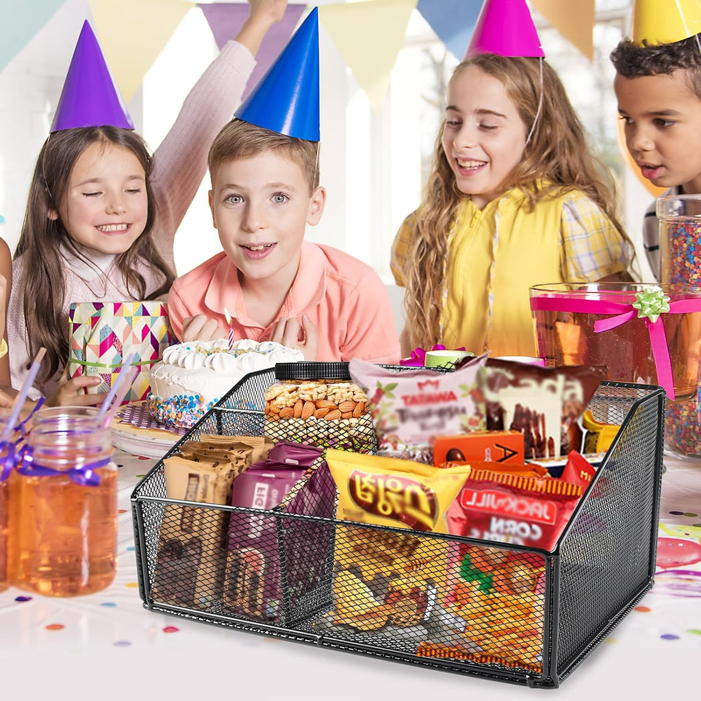 Snack Station Organizer for Pantry Shelf,Snack Bar Station Storage Basket with 3 Compartments,Stackable Wire Baskets for Storage Pantry Bin,Snacks & Chips Organizer,Kitchen Organization Box