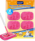 KEEPOW 4Pcs Pink Chenille Reusable Mop Pads Compatible with Swiffer Sweeper