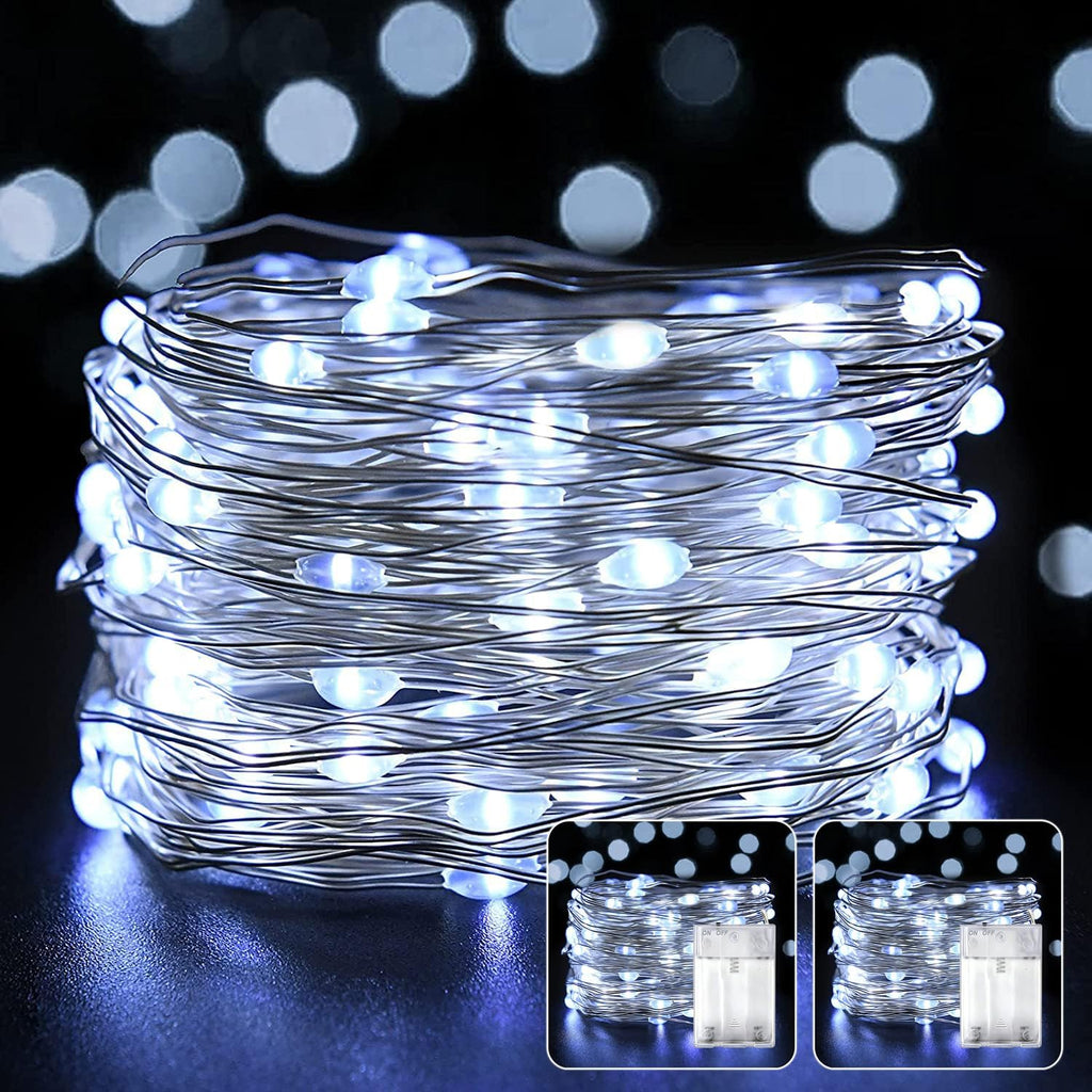 2 Pack LED Fairy Lights Battery Operated 20FT 60 LEDs Silver Wire String Lights Twinkle Lights Starry Fairy Lights for Bedroom Christmas Wedding Party Indoor Outdoor Decorations, Cool White