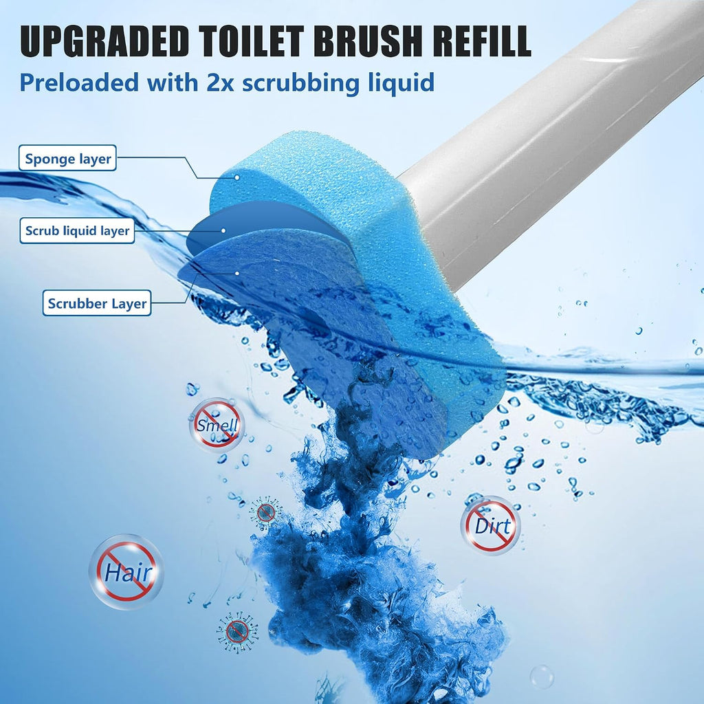 2 Pack Disposable Toilet Bowl Cleaner Wand and Holder Kit with 72 Refills
