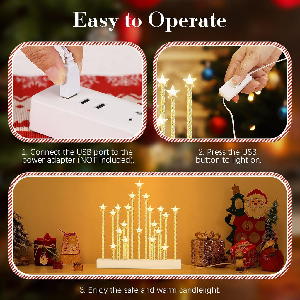Lewondr Christmas Swedish Candelabra, Star Taper Flameless Candles, 20 LED