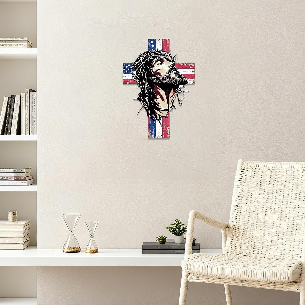 Slickss Jesus Colorful Patriotic Metal Wall Art, Cross Christian Home Decor