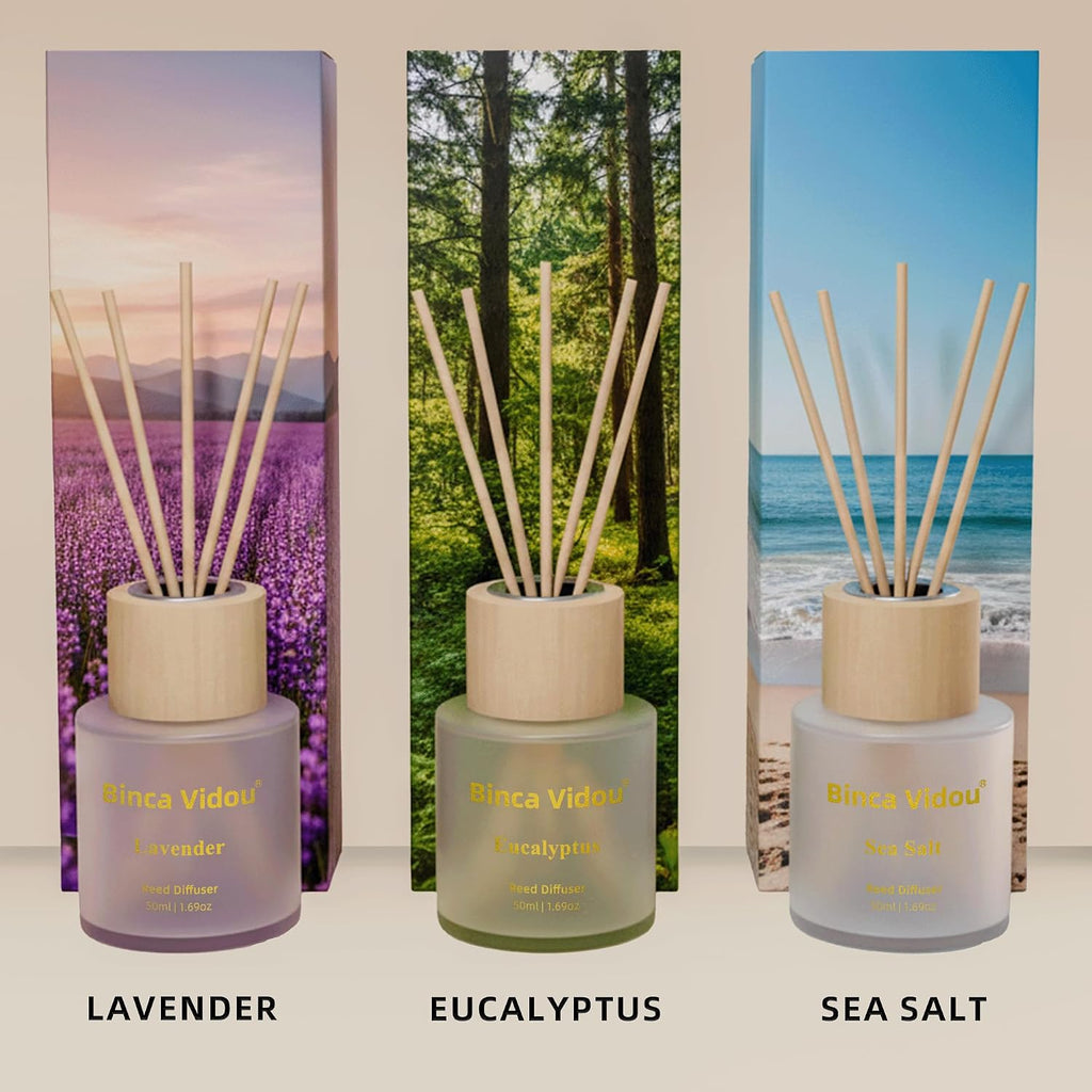 Reed Diffuser Set, Binca Vidou Lavender, Eucalyptus & Sea Salt 1.69oz x 3