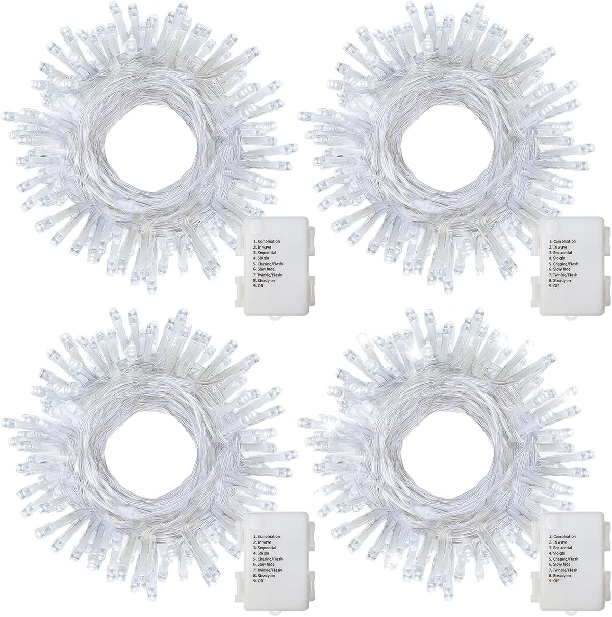 4 Pack Battery Operated Christmas String Lights 16.5Ft 50LED Wreath Lights