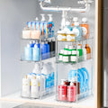 2 Pack 3 Tier Large Pull Out Bathroom Organizers and Storage,13.8″ Deep Sliding Kitchen Under Sink Organizer for Cleaning Products Storage,Acrylic Clear Bathroom inder Sink Organizer,Undersink Storage