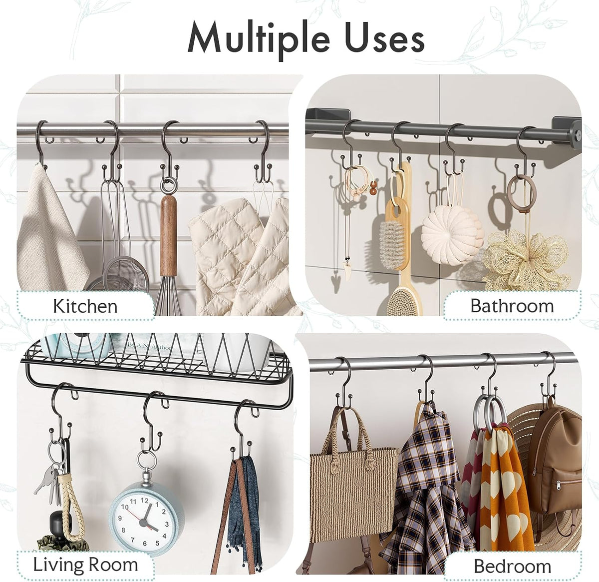 Bathway Bronze Shower Curtain Hooks Ring, 12 Pcs Double Sided Shower Hooks, Rust Proof Metal Shower Hooks for Bathroom, Anti-Drop Shower Rings for Shower Curtain & Liners