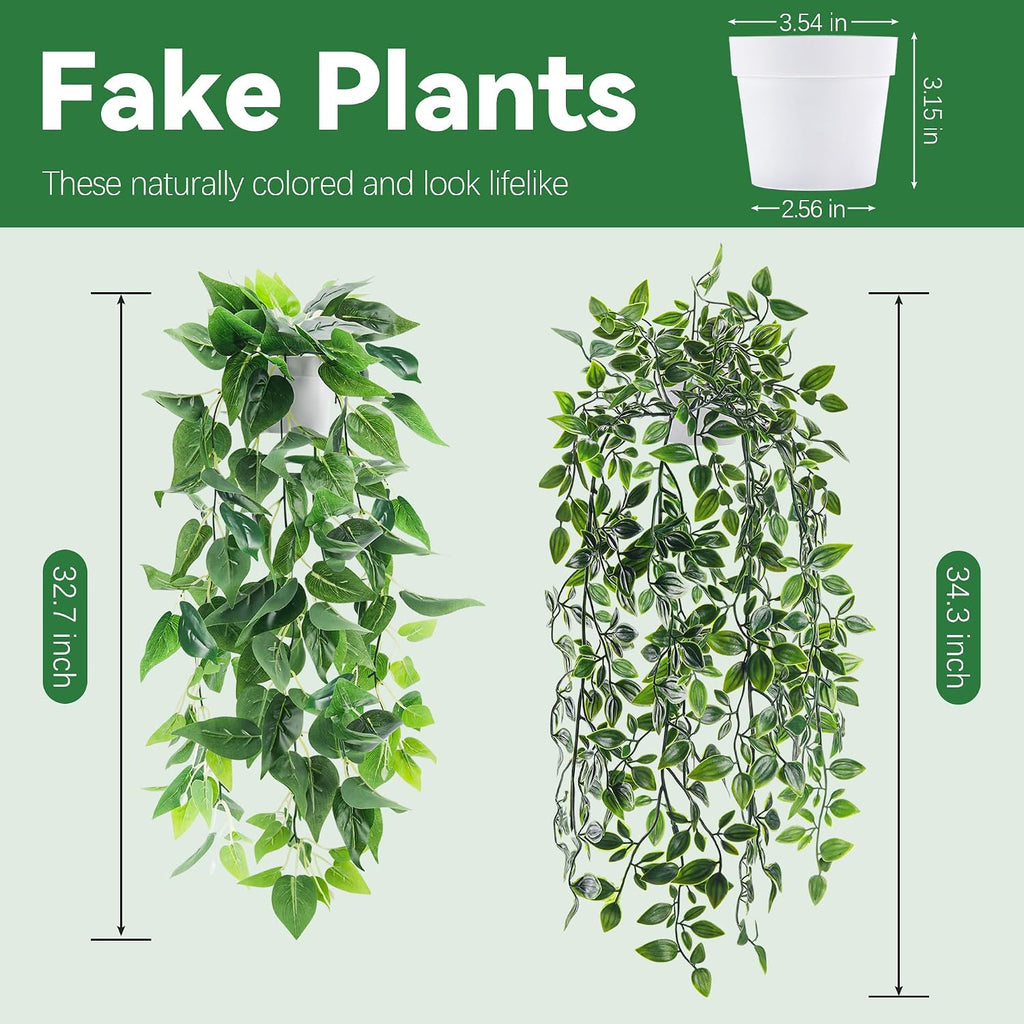 Der Rose 2Pcs Fake Hanging Plants Artificial in White Pots for Office Decor