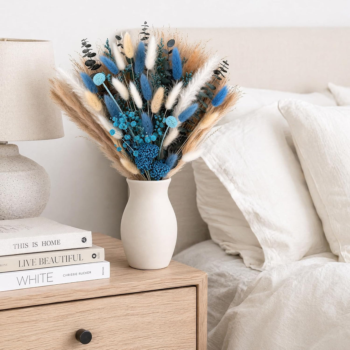 Umero Blue Pampas Grass Bouquet - 17in Dried Flower for Vase Boho Decor