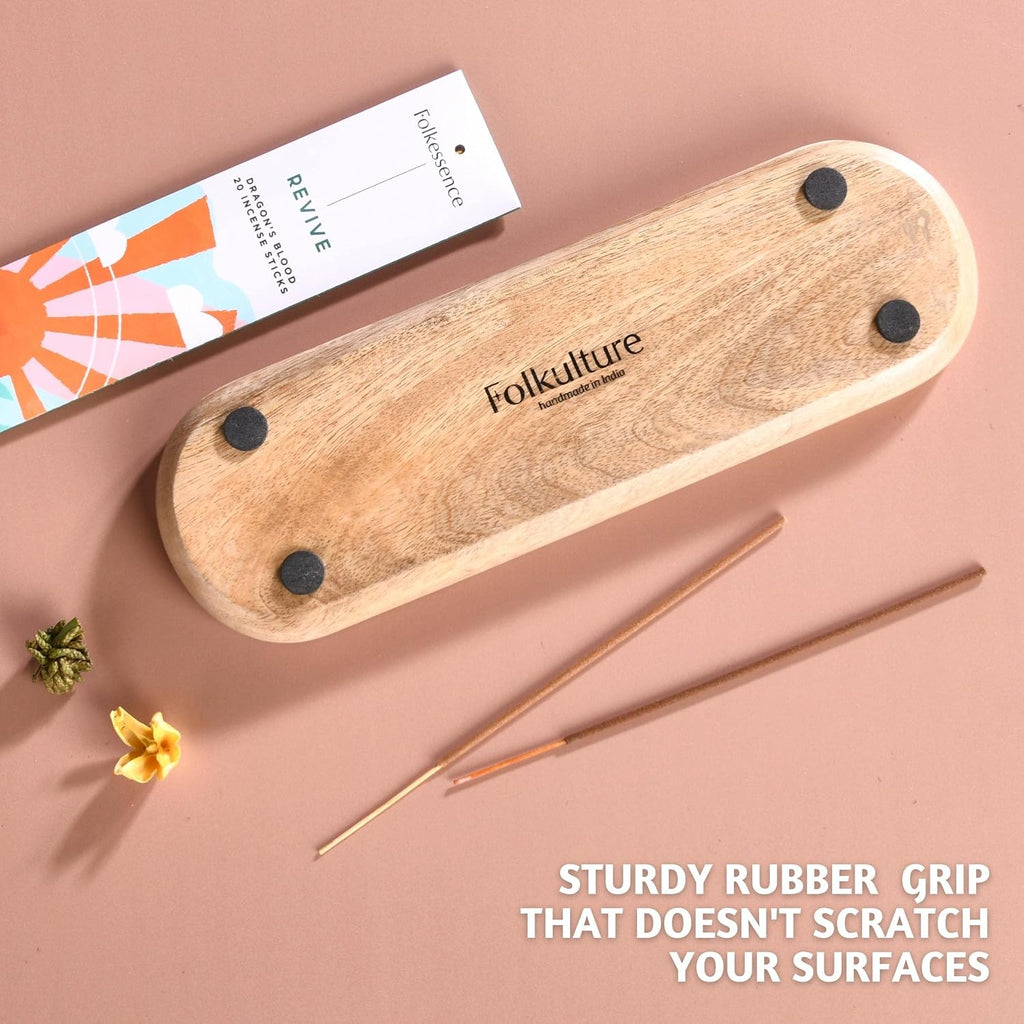 Folkulture Incense Holder or Incense Burner, Modern Incense Holder for Sticks, Ash Catcher or Insence Stick Holder for Housewarming Gifts, Wooden Incense Tray for Sticks, Green Plaid