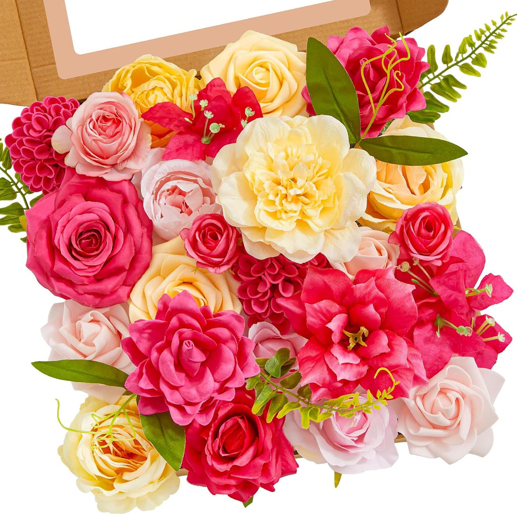 Serwalin Artificial Hot Pink Yellow Flowers Magenta Silk Flower for Wedding