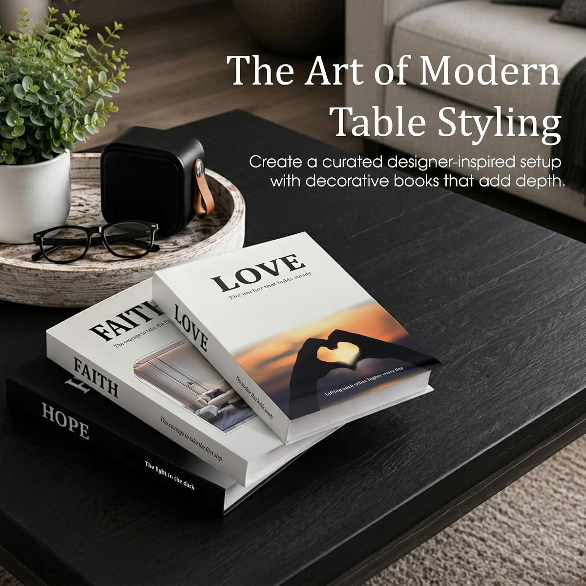 Decorative Faux Books for Home Decor, Fake Books Set of 3, Faith, Love & Hope Themed, Coffee Table, Shelf, Mantle Display