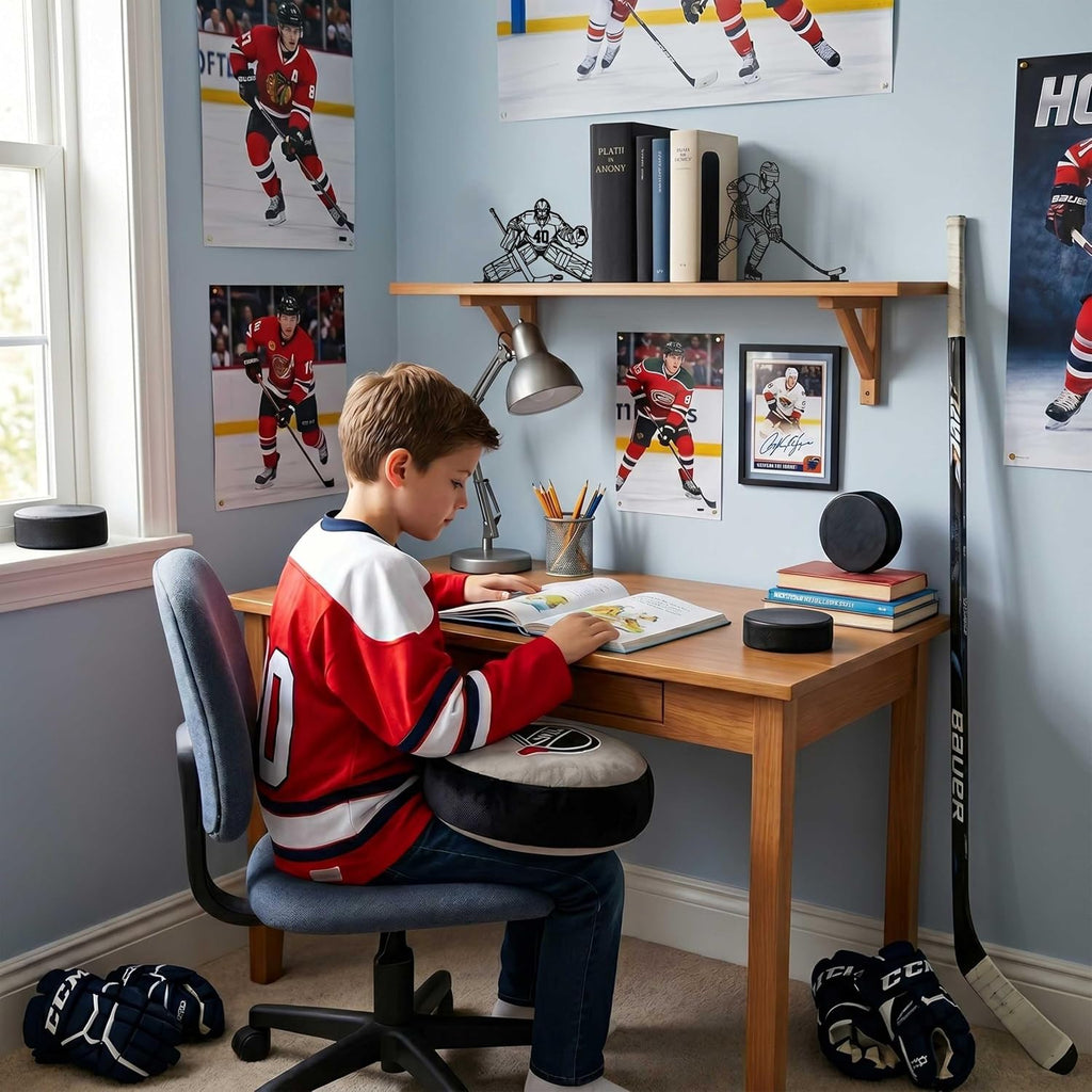 Ice Hockey Metal Bookends, Heavy Duty Book Ends for Shelves, Decorative Hockey Book Holders for Office Home Library, Sports Decor Gift for Hockey Fans Boys Kids Room