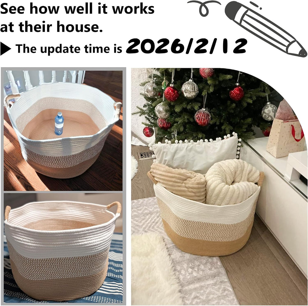 Artfeel 70L Large Cotton Rope Basket, Decorative Woven Blanket Storage for Living Room, Boho Toy Storage & Toy Box for Kids, Versatile Laundry Basket & Nursery Hamper for Blankets(Black)
