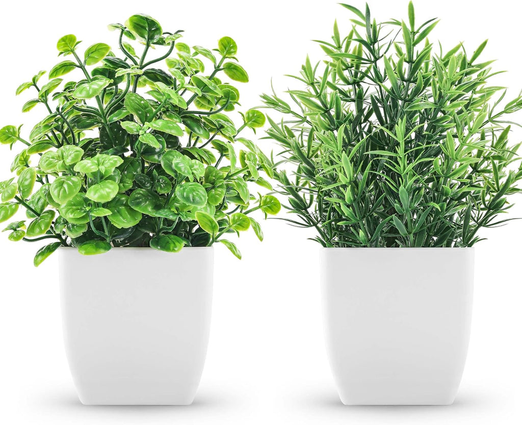2 Pack Small Fake Plants, Potted Eucalyptus Bathroom Home Decor Indoor