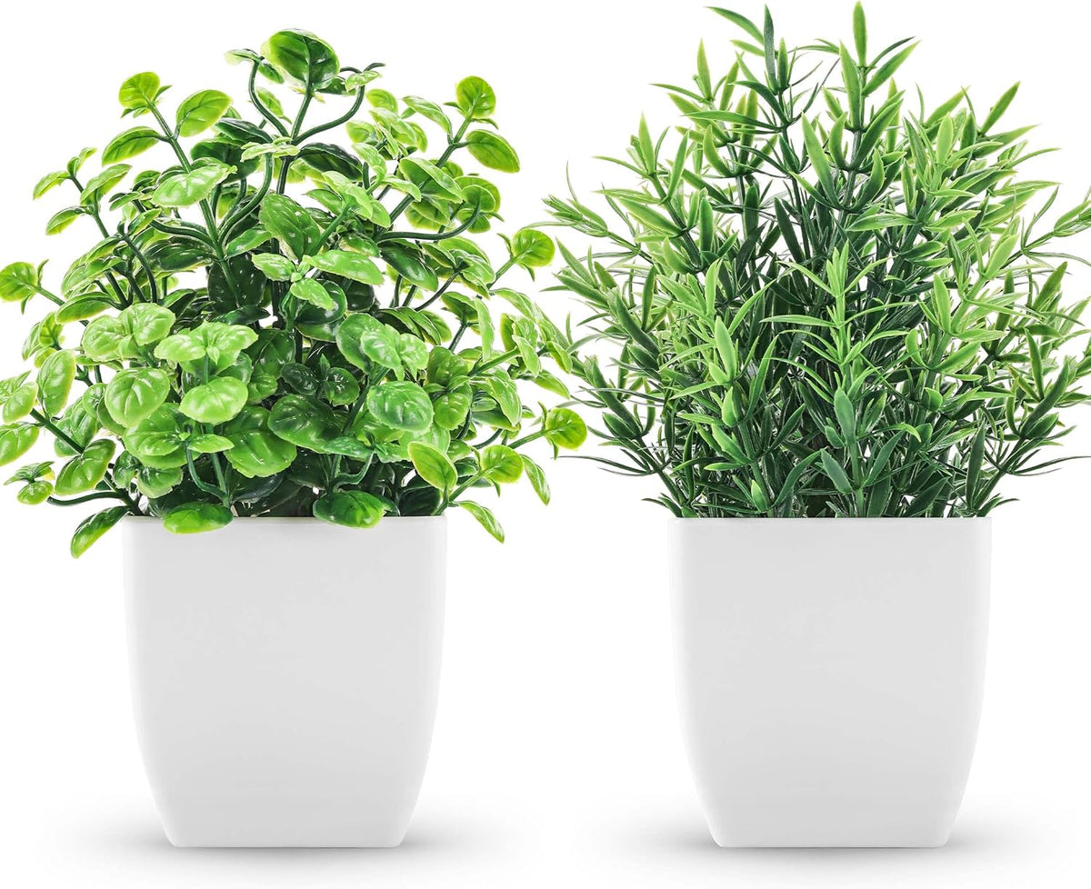 2 Pack Small Fake Plants, Potted Eucalyptus Bathroom Home Decor Indoor