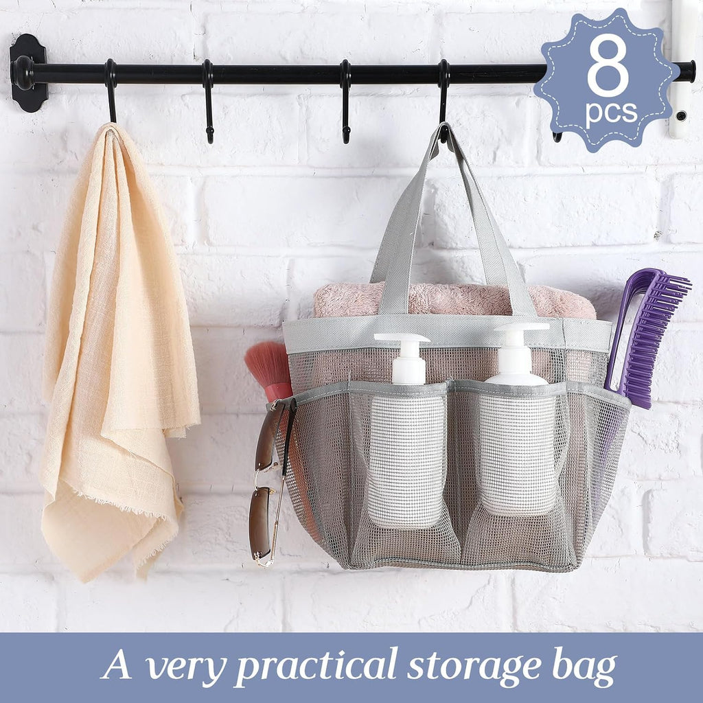 8 Packs Large Mesh Shower Caddy with 8 Pocket and Handle, Multicolor