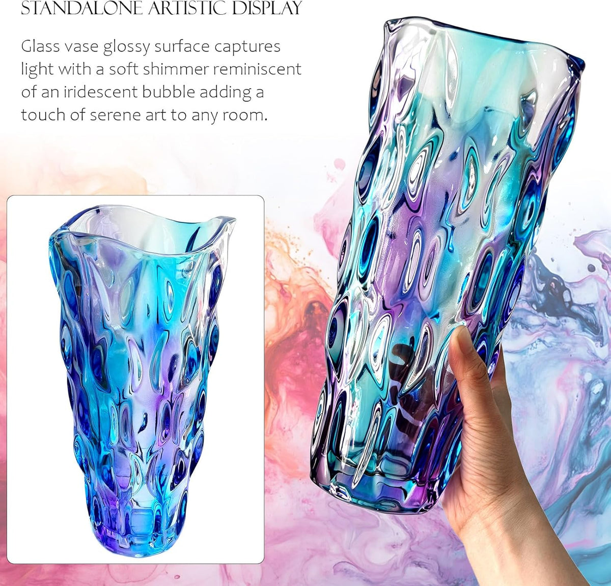 11.6" High Thickened Colorful Glass Flower Vase for Home Decor, Dining Wedding Table Office Holiday Party Centerpiece Decoration