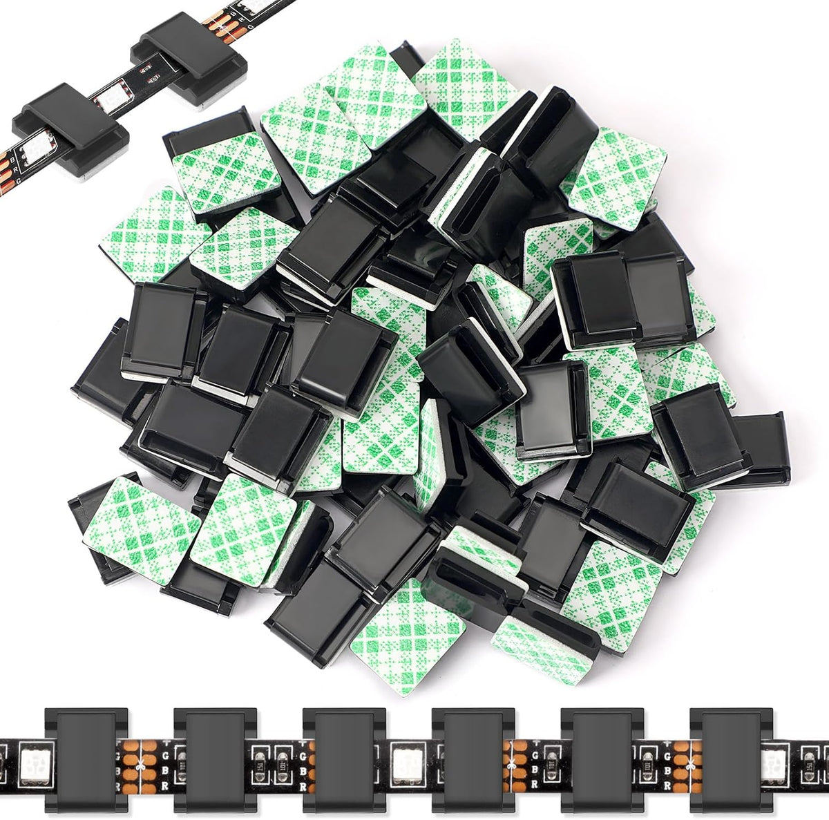 PETKNOWS 80 PCS Light Strip Mounting Clips Black Self Adhesive Led Light Fasteners Mounting Holder Cable Clamp Organizer for 10mm Light Strip (10 mm)