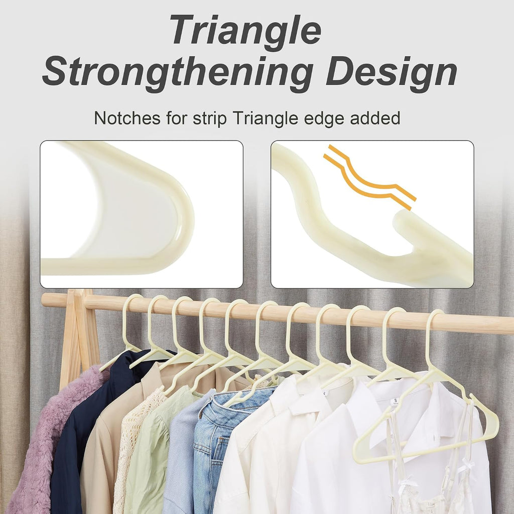 VECELO 25 Pack Plastic Hangers-Clothes Hangers Set with Shoulder Non Slip Notches for Closet Space Saving-Heavy Duty Coat Hanger,Beige