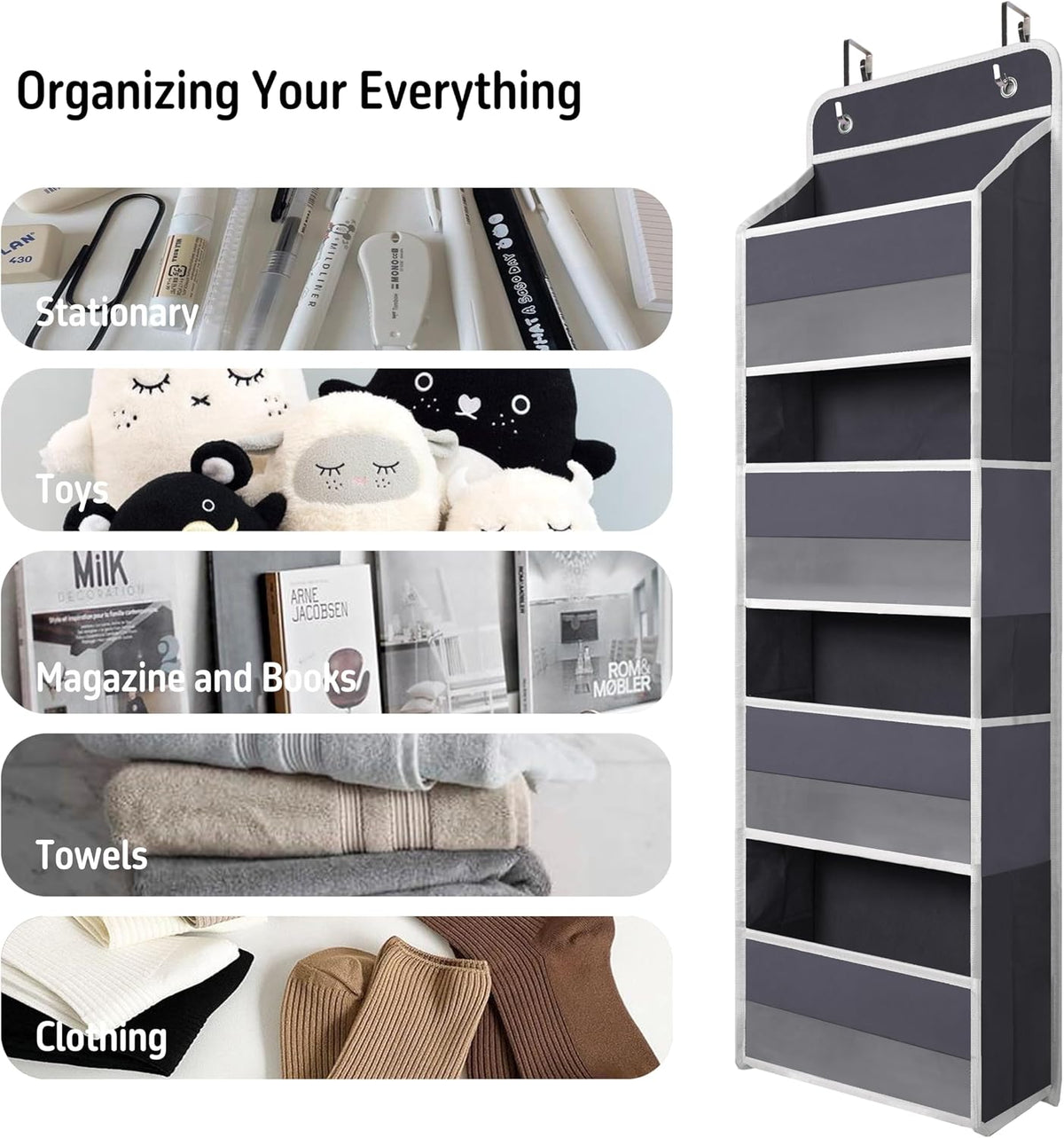 TYMENSH Over the Door Organizer for Bedroom Bathroom Pantry, 4 Shelf Gray