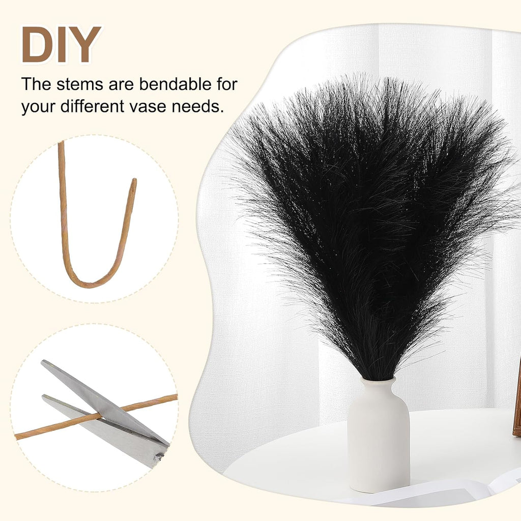 PATIKIL 21.7in Pampas Grass Decor, 30pcs Artificial Pampas Grass Bulk Fluffy Faux Pampas Grass Small Dried, Black