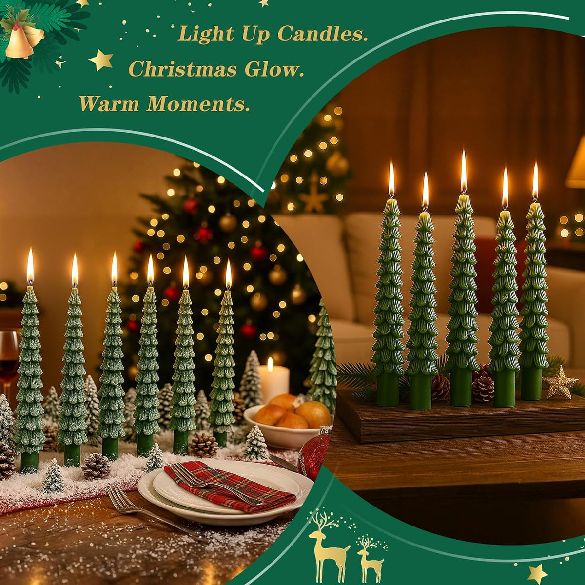 12 PCS Christmas Tree Taper Candles,10 in Unscented Tree Candle Decorative,Perfect for Christmas Table Centerpieces, Mantelpieces, and Window Sill Decorations!