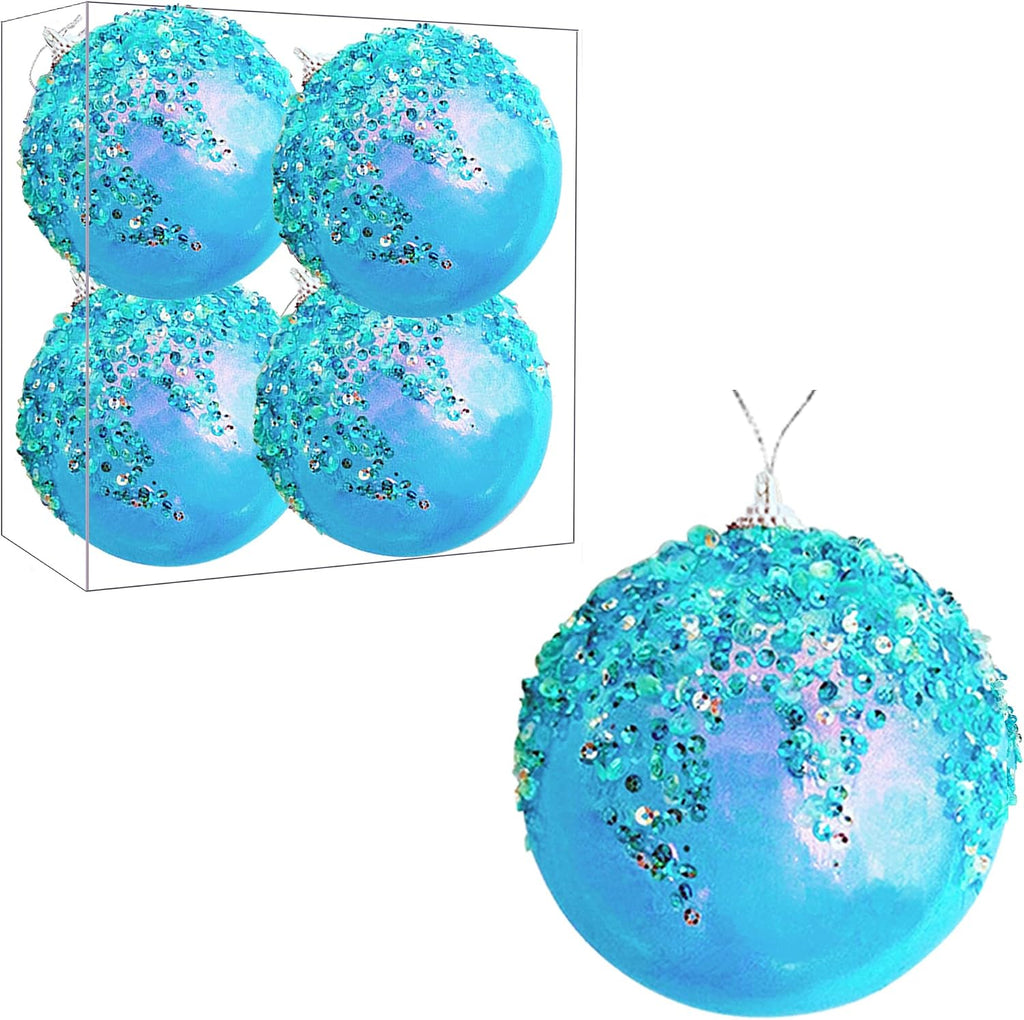 4Pcs Christmas Balls Ornaments -Shatterproof Christmas Ball for Xmas Tree Decorations Hanging,Wedding Party Holiday Decorations Fantasy Blue Glitter Ball 4in x 4 Pack