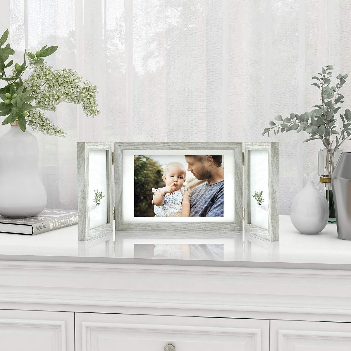 Afuly 3 Picture Frame 4x6 Grey 5x7 Collage Triple Photo Frames for Desk