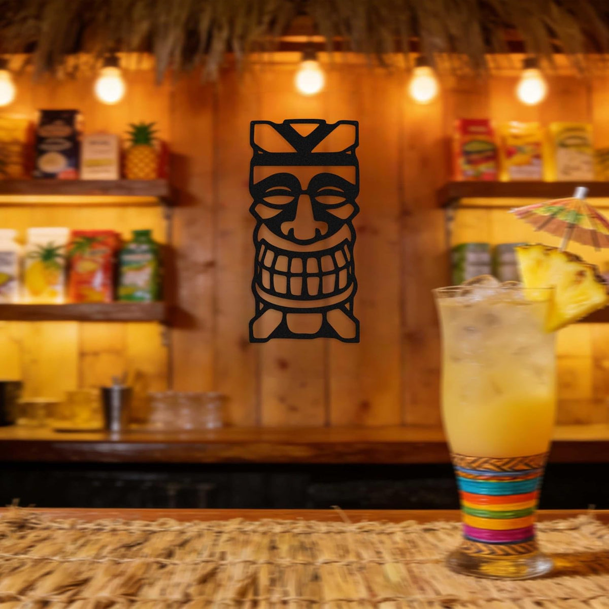 Zckjnoi Black Tiki Mask Metal Wall Art for Tikis Bar Decor, Tropical Bar Wall Decoration, Tiki Bar Sign Style Hanging, Tikis Bar Accessories for Home Bar, Hawaii Decor, Island Wall Decor, Tikis Gift