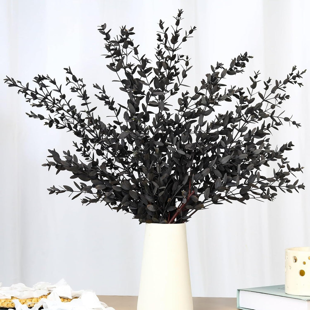 Dried Eucalyptus Leaves Stems, Real Preserved Fresh Eucalyptus Plant for Shower, Small Dried Willow Branches Bundle for Wedding Wreath Party Home Fragrance Vase Bathroom Decor (Black, 3oz)
