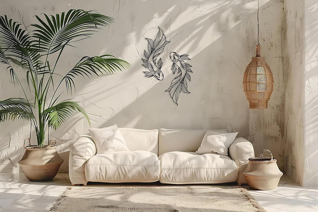RESACO Koi Fish Metal Wall Art Japanese Art Wall Decor Iron Fish Gifts Asian Decorations for Living Room Bathroom Indoor Outdoor (Black 10.2 x 18.1 inches)