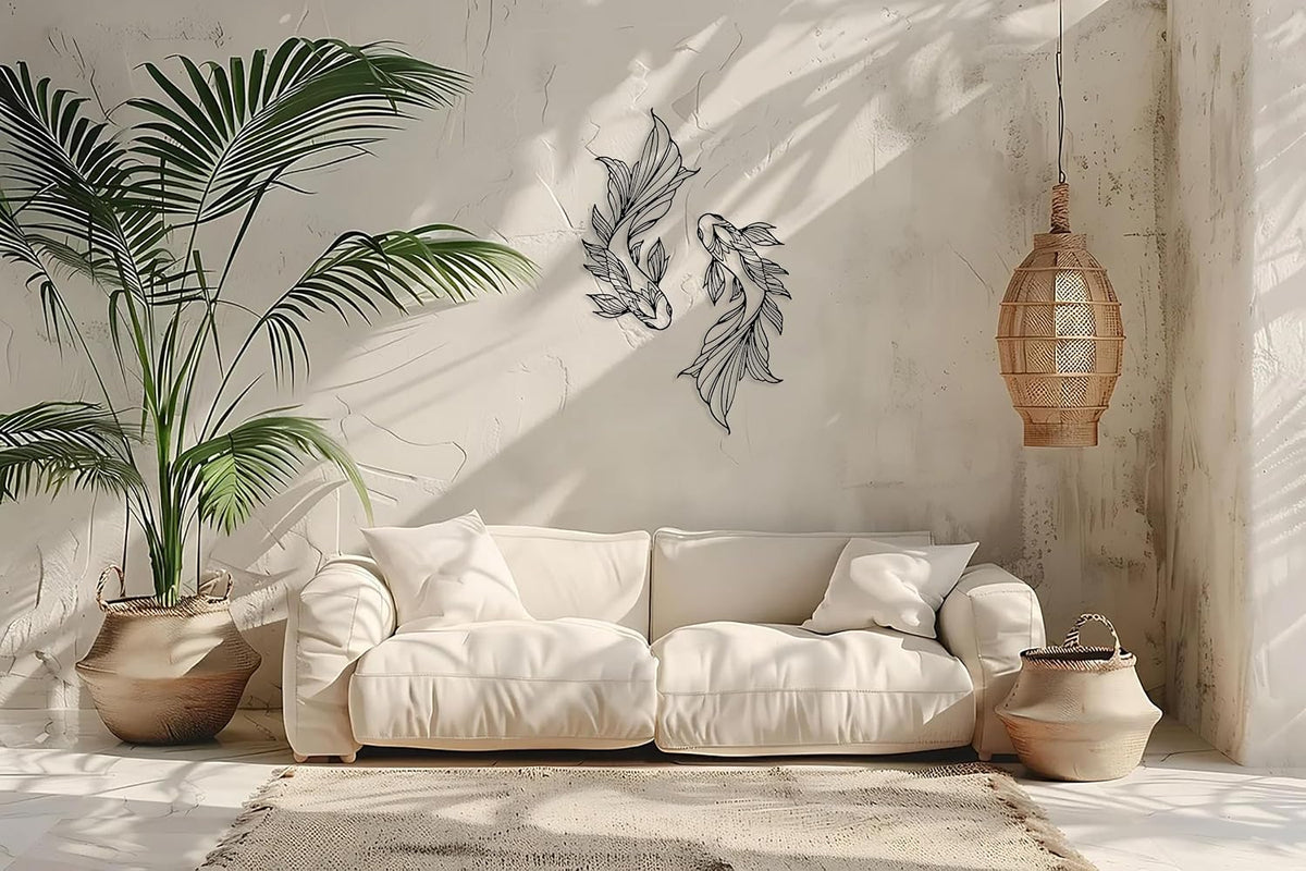 RESACO Koi Fish Metal Wall Art Japanese Art Wall Decor Iron Fish Gifts Asian Decorations for Living Room Bathroom Indoor Outdoor (Black 10.2 x 18.1 inches)