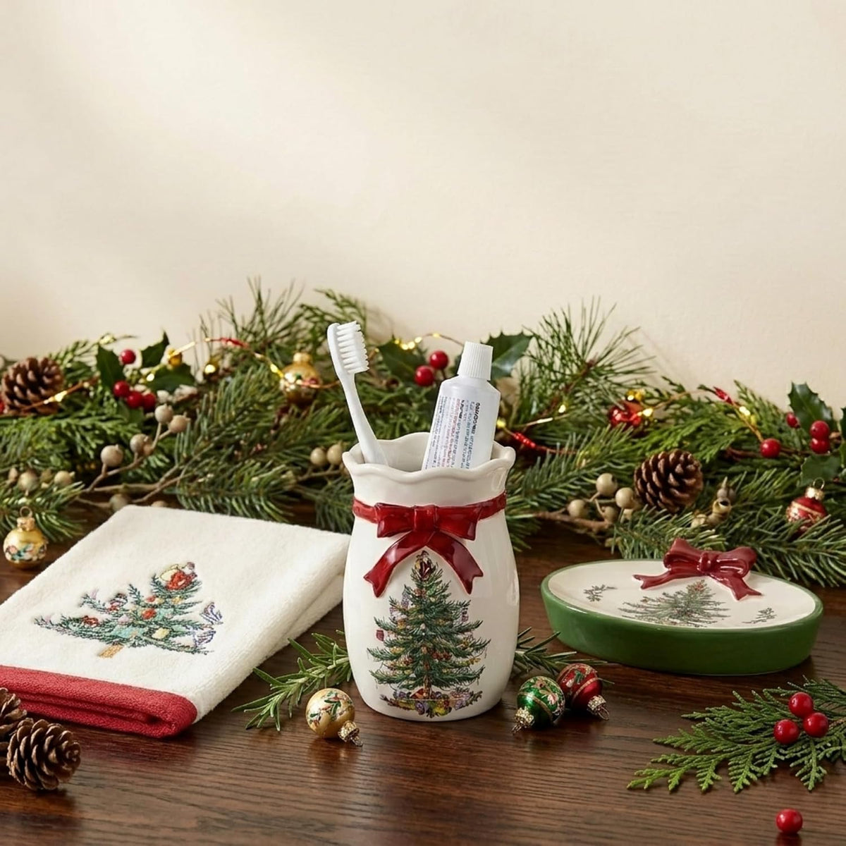 Spode - Christmas Tumbler Cup, Holds Makeup Brushes, Razors & More