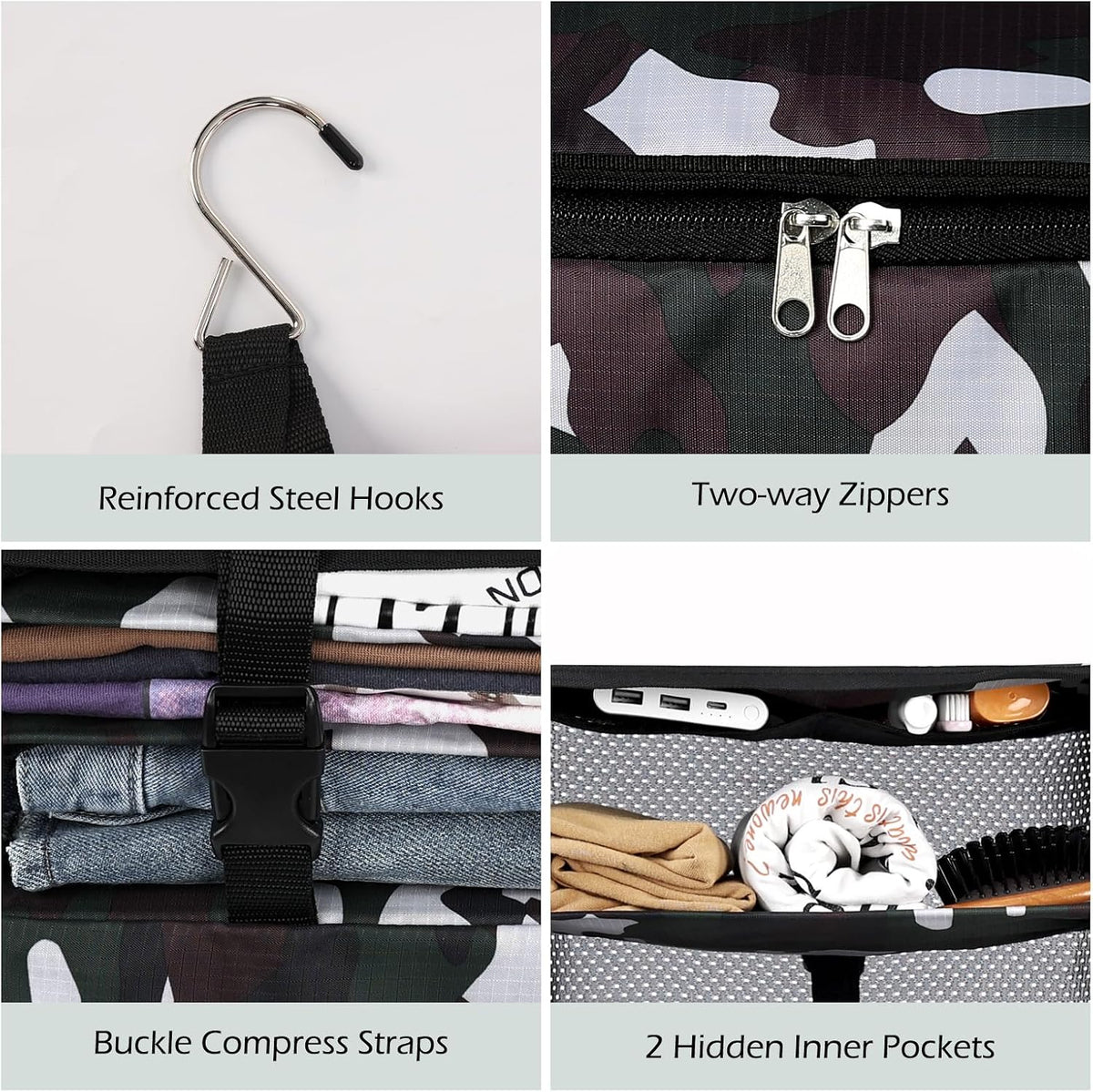 Surblue Hanging Closet Storage Bag Collapsible 3-Shelf Washable Oxford Fabric with 2 Hooks (L 11.41 * 11.41 * 19.68in, Camouflage)
