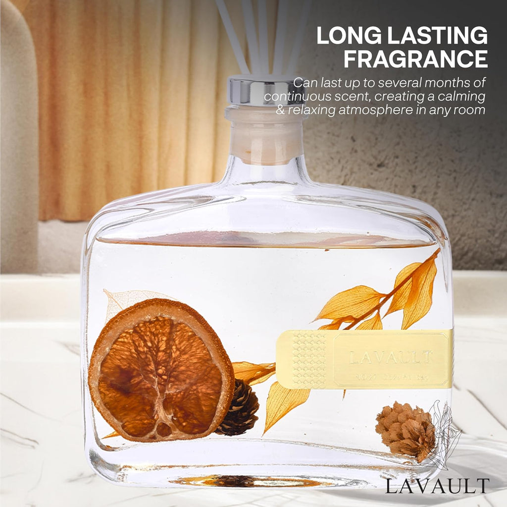 Lavault Reed Diffuser Set for Home, Office, Bedroom & Bathroom - Essential Oil Home Fragrance with Reed Sticks - Cozy Holidays Scented