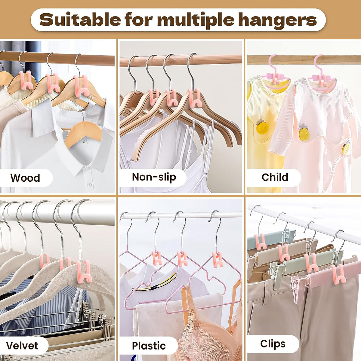 Mlici 60pc Space-Saving Hanger Hooks, Hanger Connector Hooks for Dorm, Pink